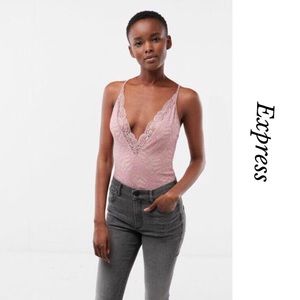 EXPRESS WOMEN PINK LACE CROSS BACK BODYSUIT